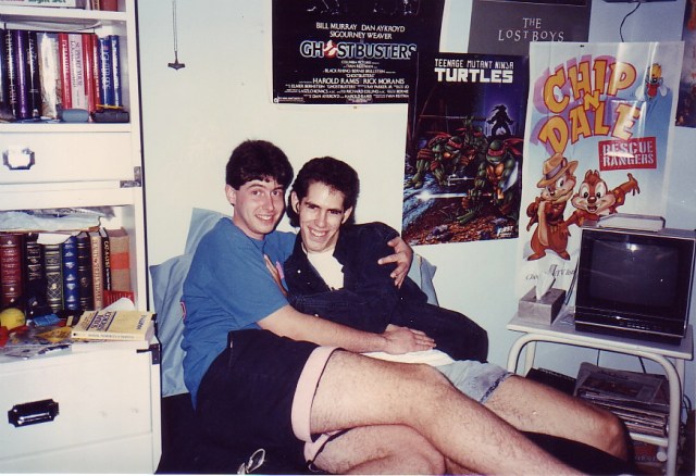 Chris and I goofing around in the early 90s. Please disregard my mullet.